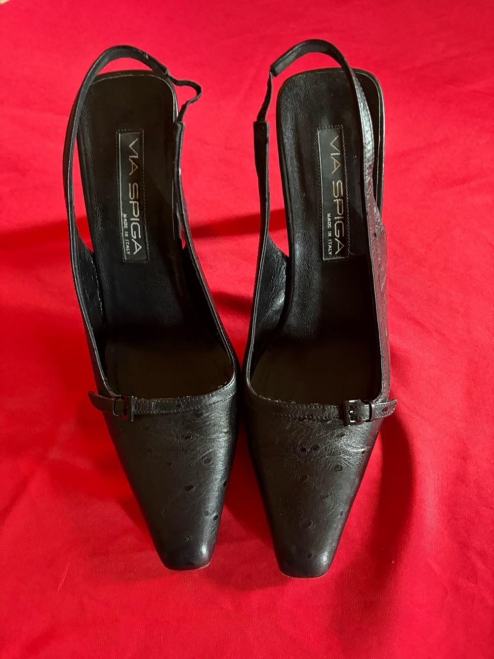 Via Spiga Black Leather Slingback Pointed Pumps with Buckle